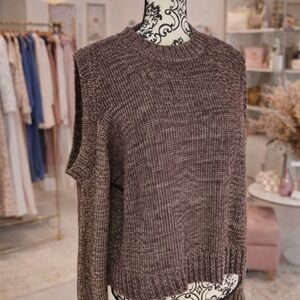 VENUS Women's Crew Neck Knit Sweater - Brown/metalic Bronze